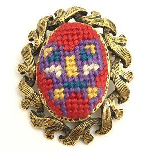 Vintage Cross Stitch Butterfly Brooch